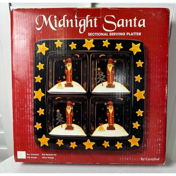 BECCA BARTON Midnight Santa Serving Platter by Certified 15-1/4” Square EX - Picture 1 of 11